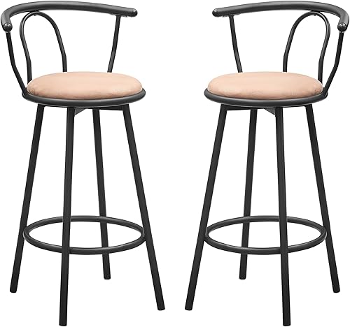 DYH Juego de 2 taburetes de bar giratorios con respaldo, taburetes de bar modernos de metal de altura de mostrador de 29 pulgadas con reposapiés y