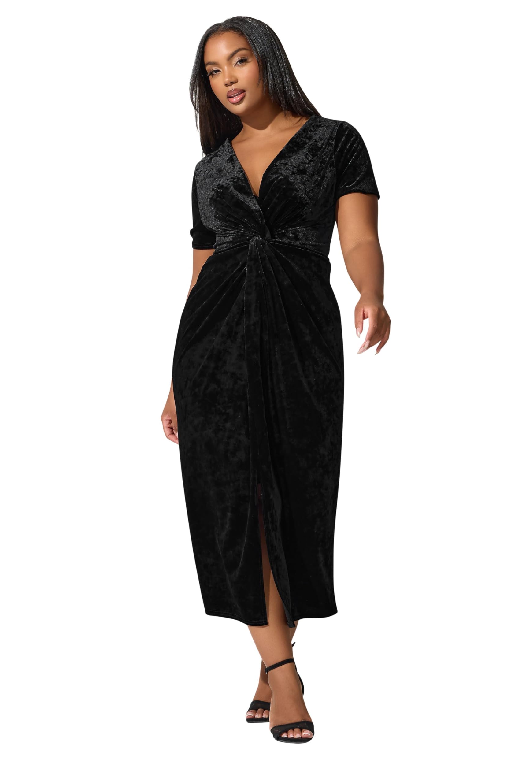 Yours London Curve Velvet Knot Maxi Dress - Women's - Plus Size Curve Black
