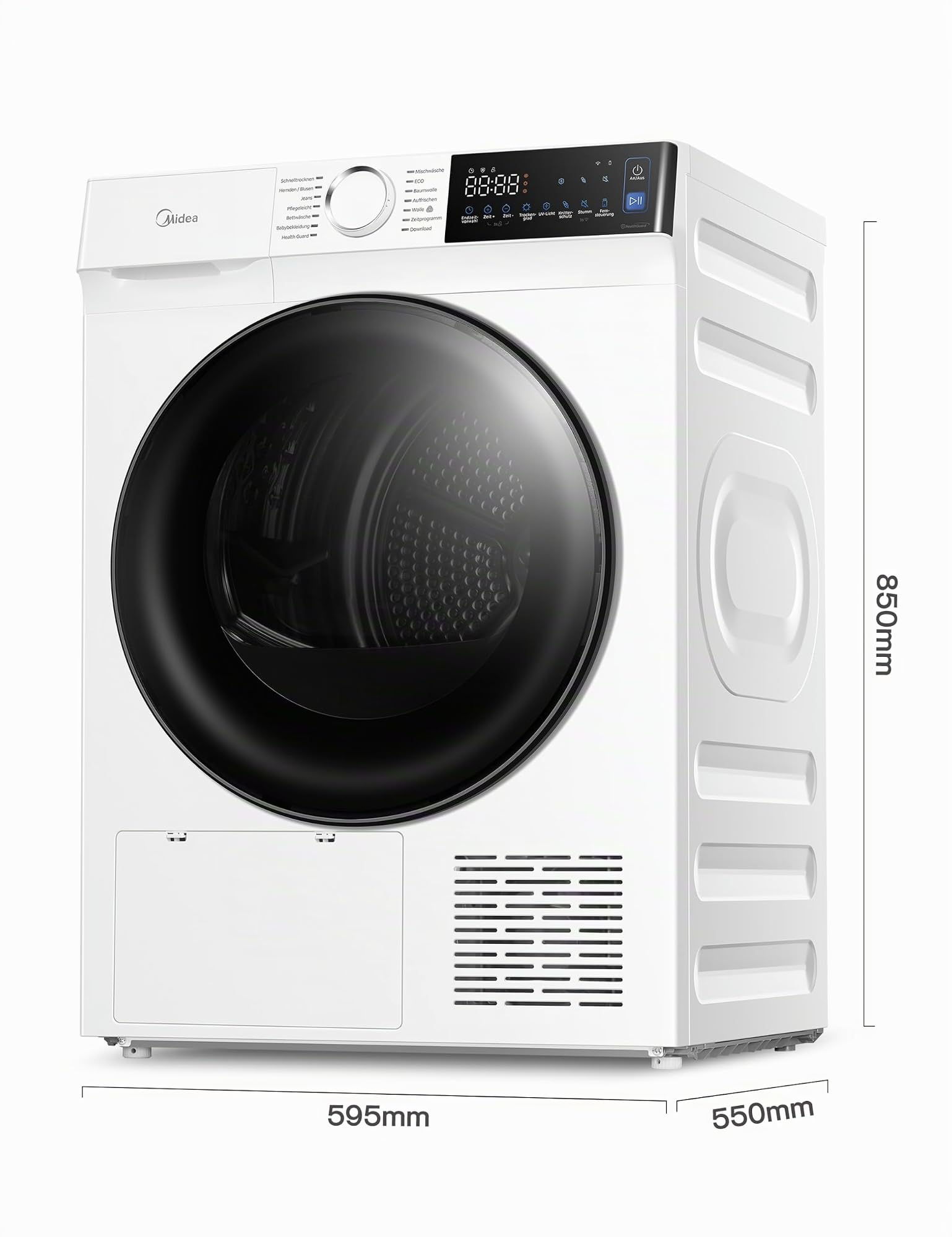 Midea Serie V5 Wärmepumpentrockner 8kg Energieklasse C SmartDry MDV5EH80WBC | App-Steuerung, Startzeitvorwahl, 30' Schnelltrocknung, UV-Desinfektion mit Milbenentfernung, Knitterschutz, Inverter-Motor