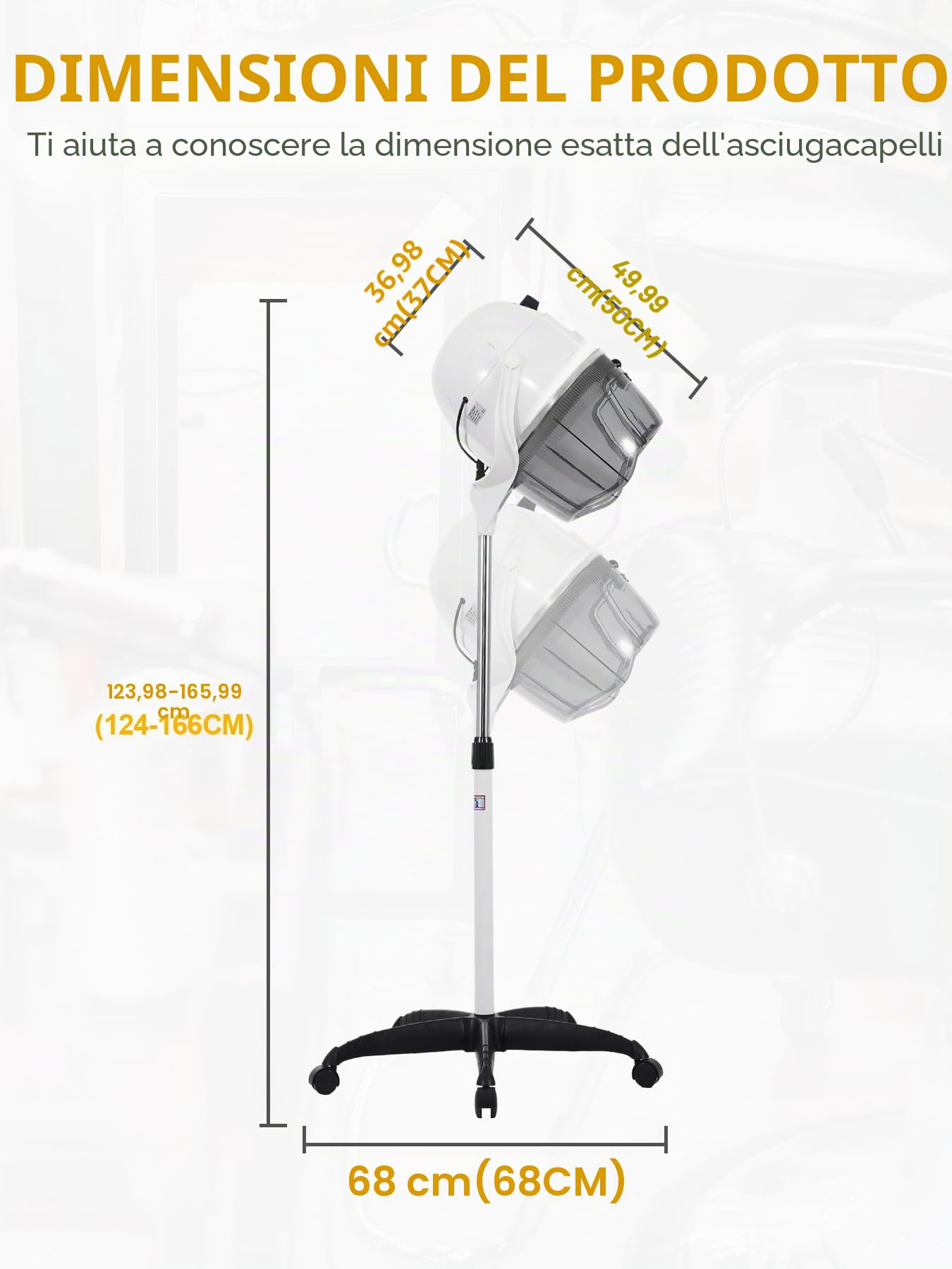 Professionale 1050W Asciugacapelli con treppiede, altezza regolabile 78-128 cm, timer 0-60 min, temperatura 0-75°C