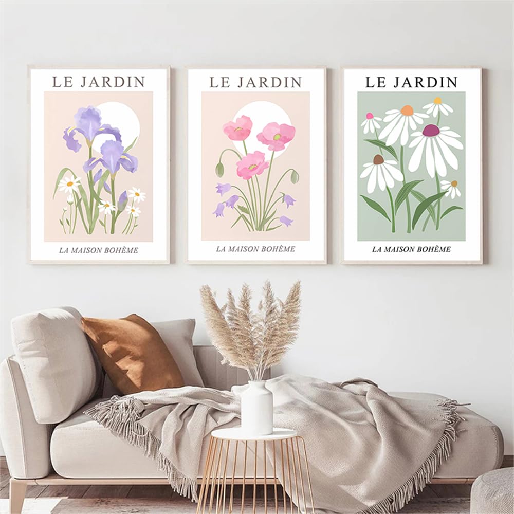 WBYZAC Botanical Posters-Abstract Flower Poster Rose Tulip Color Butterfly Canvas Painting Nordic Room Wall Aesthetics Art Picture for Home Bedroom Kitchen Decor-60 * 80cm*3PCS (No Frame)