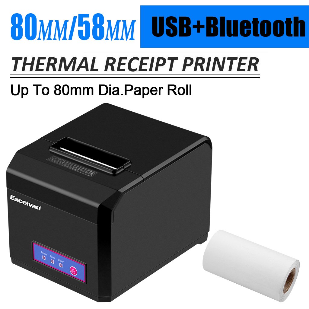 Excelvan Bluetooth 80MM Taglio Automatico Stampante Termica per Ricevute Stampanti a Matrice per Android, Windows, IOS