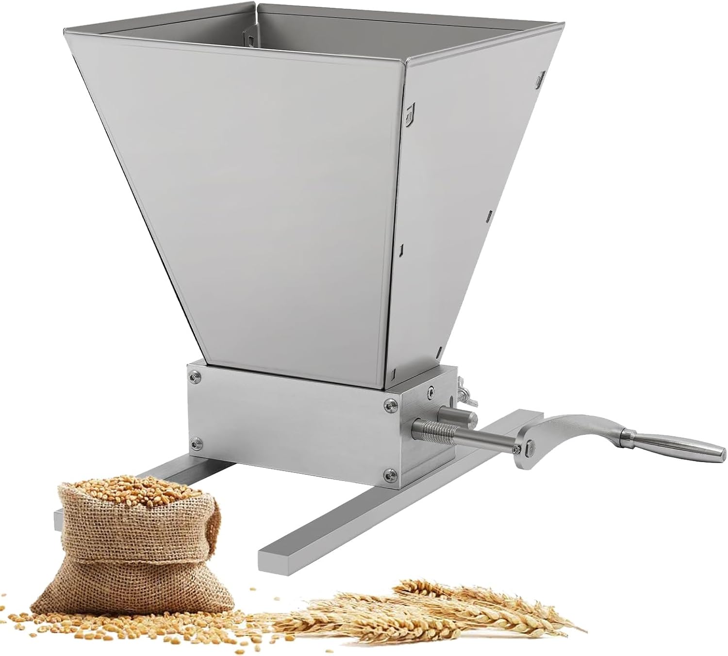 手動モルトミルクラッシャー大麦穀物グラインダー、2つのローラー付きステンレススチールモルトミルクラッシャー、4Lホッパー穀物ミルグラ