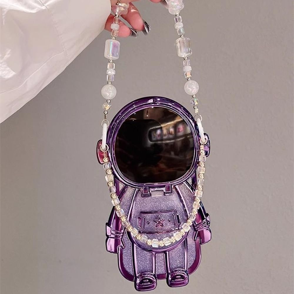 Estuche para teléfono con soporte para espejo de tocador y pulsera con diseño de muñeco astronauta para iPhone 15, 14, 13, 12 y 11, cubierta trasera de Pro Max Plus, azul, para iPhone 13 Pro Max