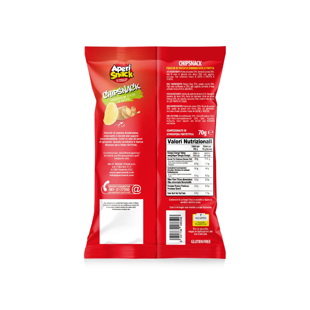 Aperisnack® - AP03.026.12 - Chipsnack fiocchi di Patata Linea 3D Retail Box 16pz busta 70g Formato Maxi