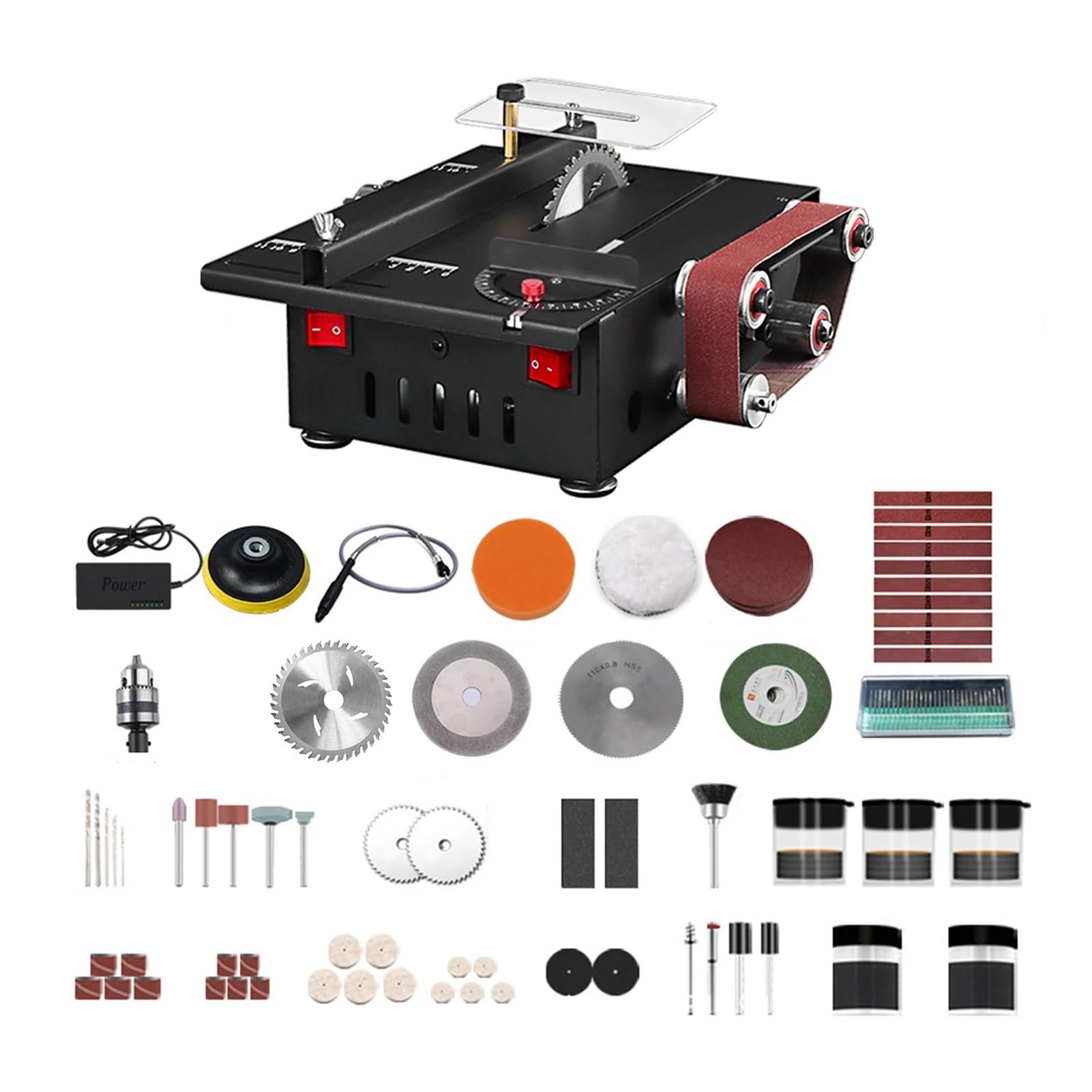 200W Mini Piła Stołowa I Szlifierka Taśmowa Tarczowa O Zmiennej Prędkości 30mm Głębokość Cięcia DIY Do Drewna Plastikowy Kamień Metalowy Nóż ZwięKsz PołYsk