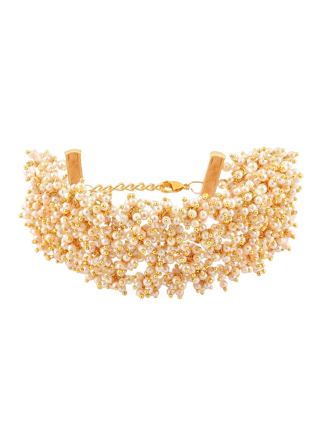 Antique Gold Tone Multistrand Clustered Pearls Ethnic Bracelet For Women-ZPFK10113