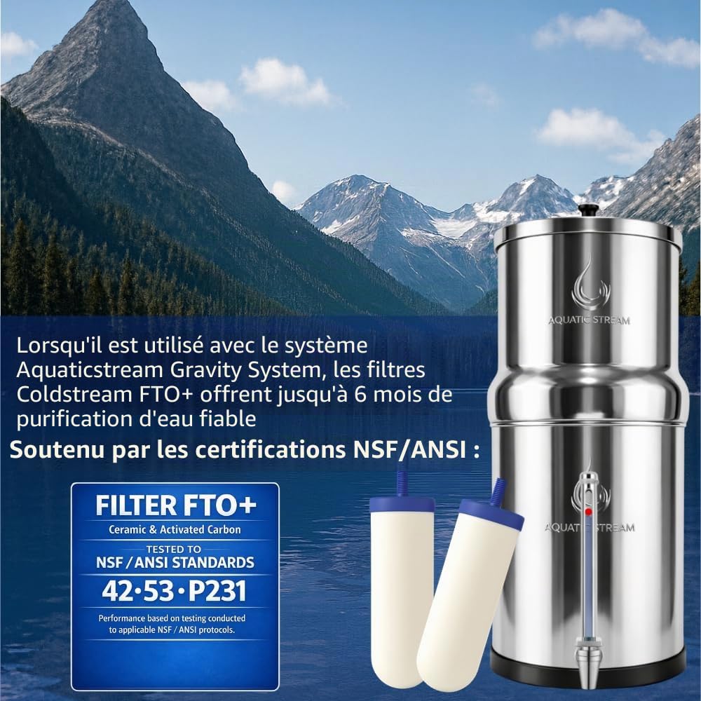 8.5L Gravity Filtration System | Coldstream FTO+ Filters + 7" Stainless Steel WaterView