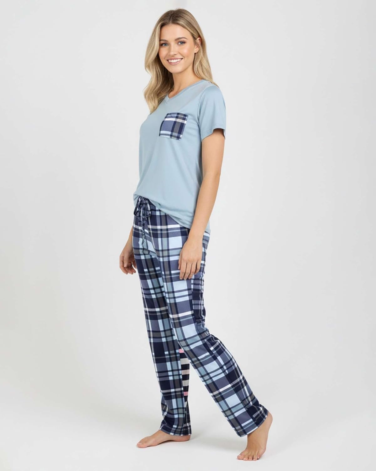 Real Essentials 2 Pack: Women's Comfy Pajama Sets - Short & Long Sleeve Ladies Loungewear Sleepwear PJs (Available In Plus) - Image 7