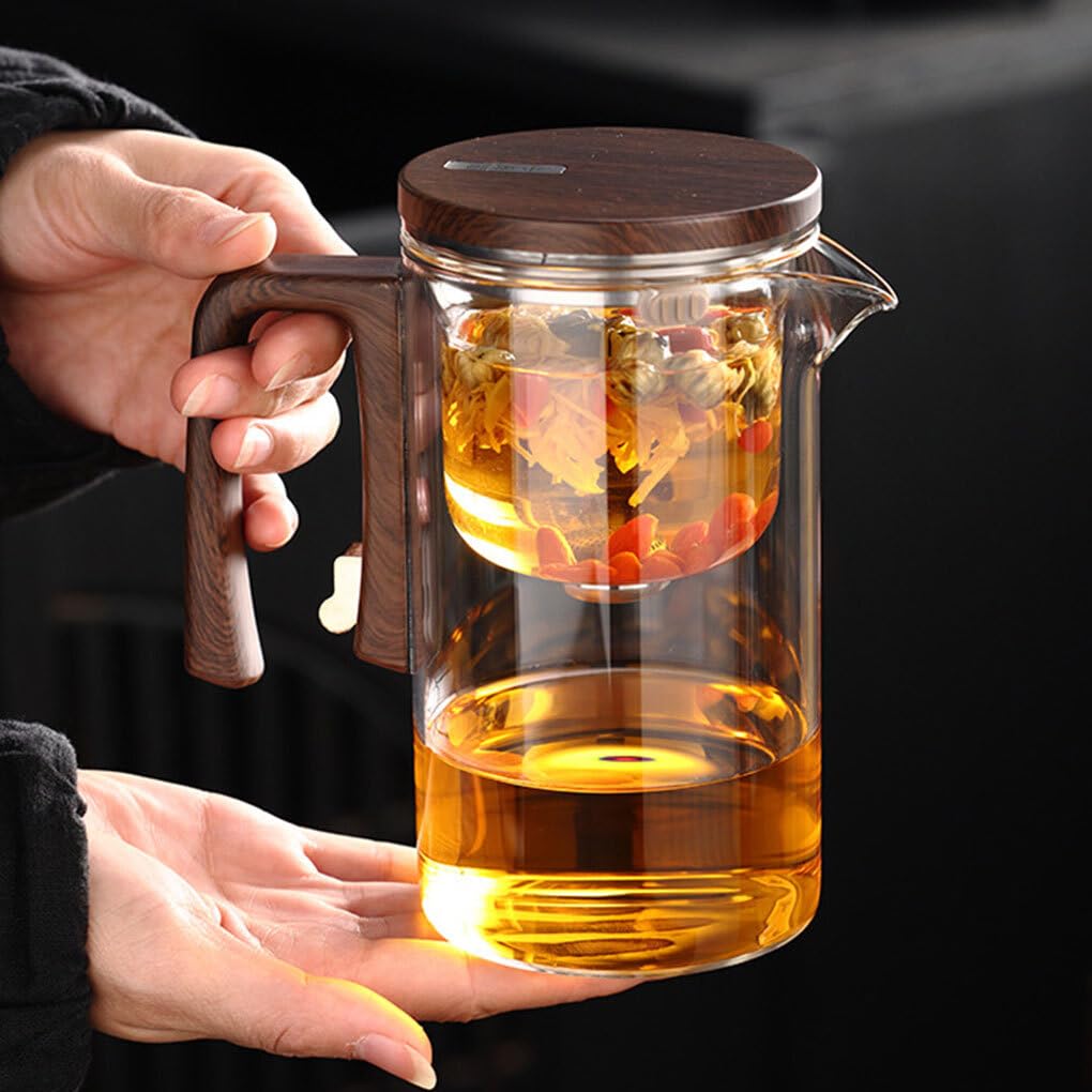 Teekanne mit Sieb, magnetischer Filter, Glaskanne zum Aufbrühen von Tee, einfache Schalter Glas Teekanne mit Sieb, klare Teekanne, Grau, 520 ml