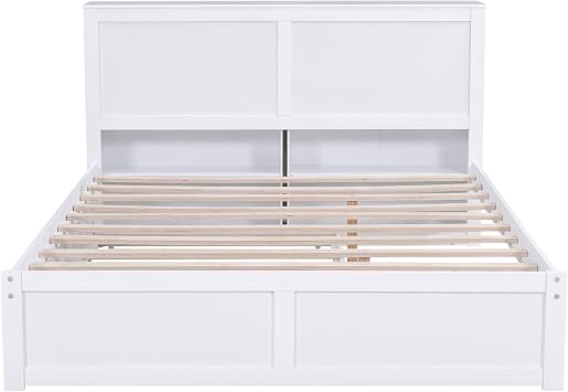 Vinsetto Queen Size Storage Platform Bed 111.5" L x 93.5" W x 39.5" H White | Pull Out Shelves, Twin XL Trundle, Solid Wood and MDF