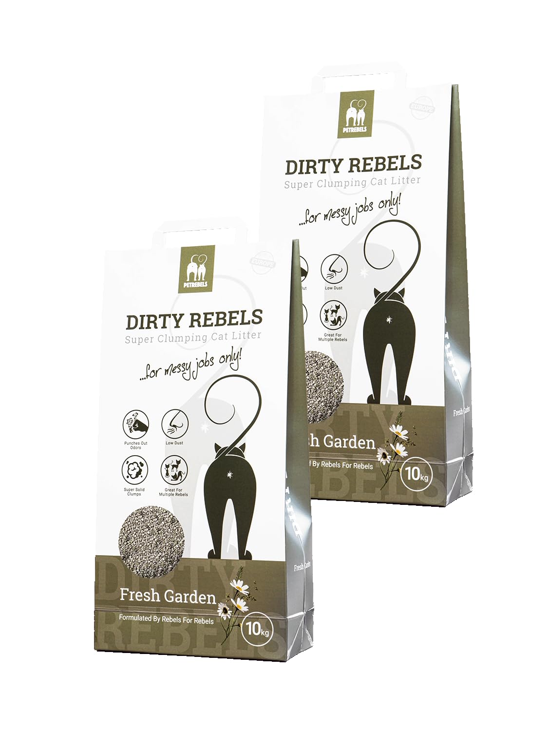 Petrebels Katzenstreu Dirty Rebels, 2X 10 Liter, Fresh Garden Duft, 100% Natürlich, 2er-Pack
