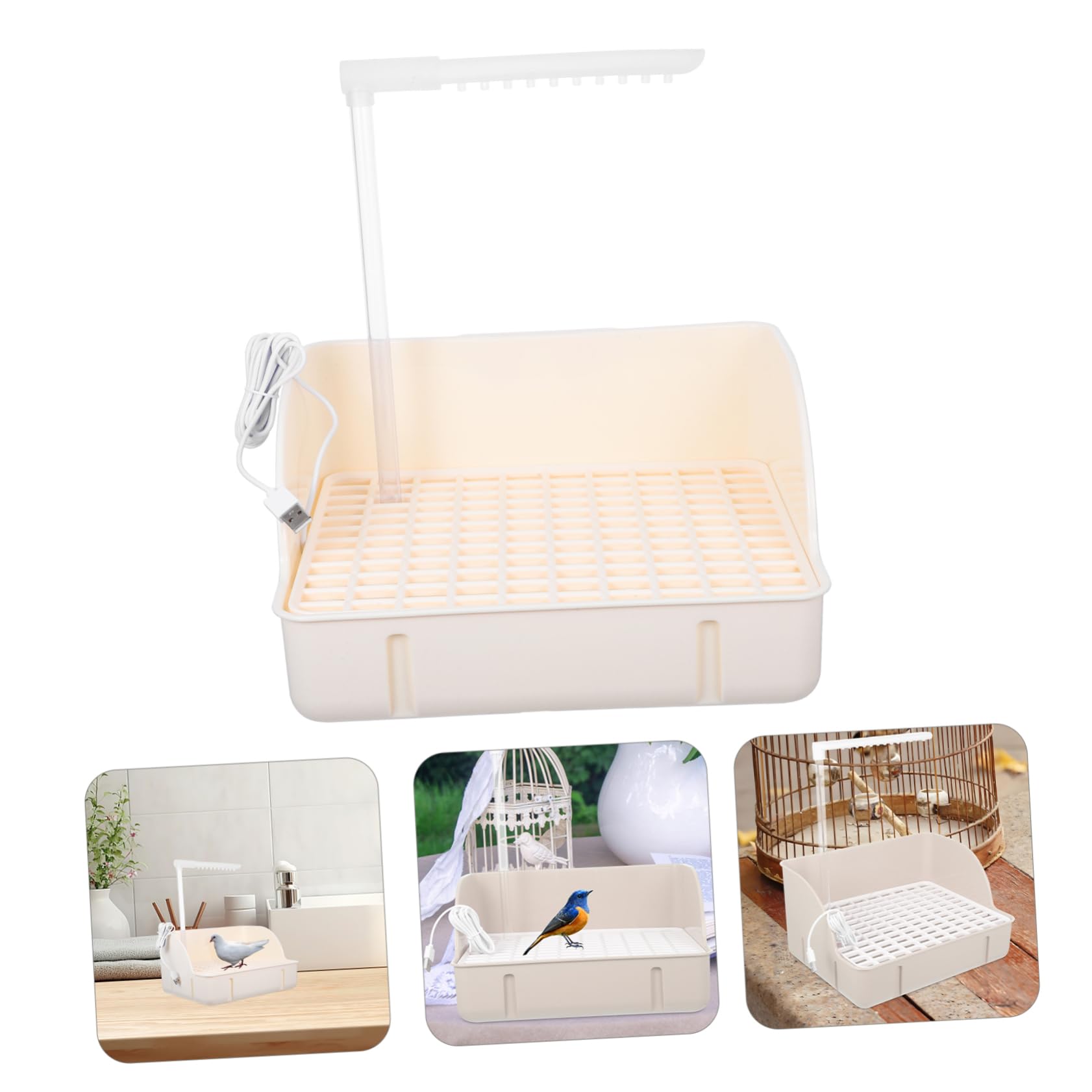 Yardwe Automatische Vogeldusche Badewanne mit Zirkulationsarmatur, Weiß | Kunststoff, Natürliche Regensimulation, Leicht zu Reinigen und Pflegen, für Kleine Vögel und Nymphensittiche