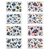 8 Blätter Tattoo Kinder, Superman und Batman Temporäre Tattoos Set für Jungen