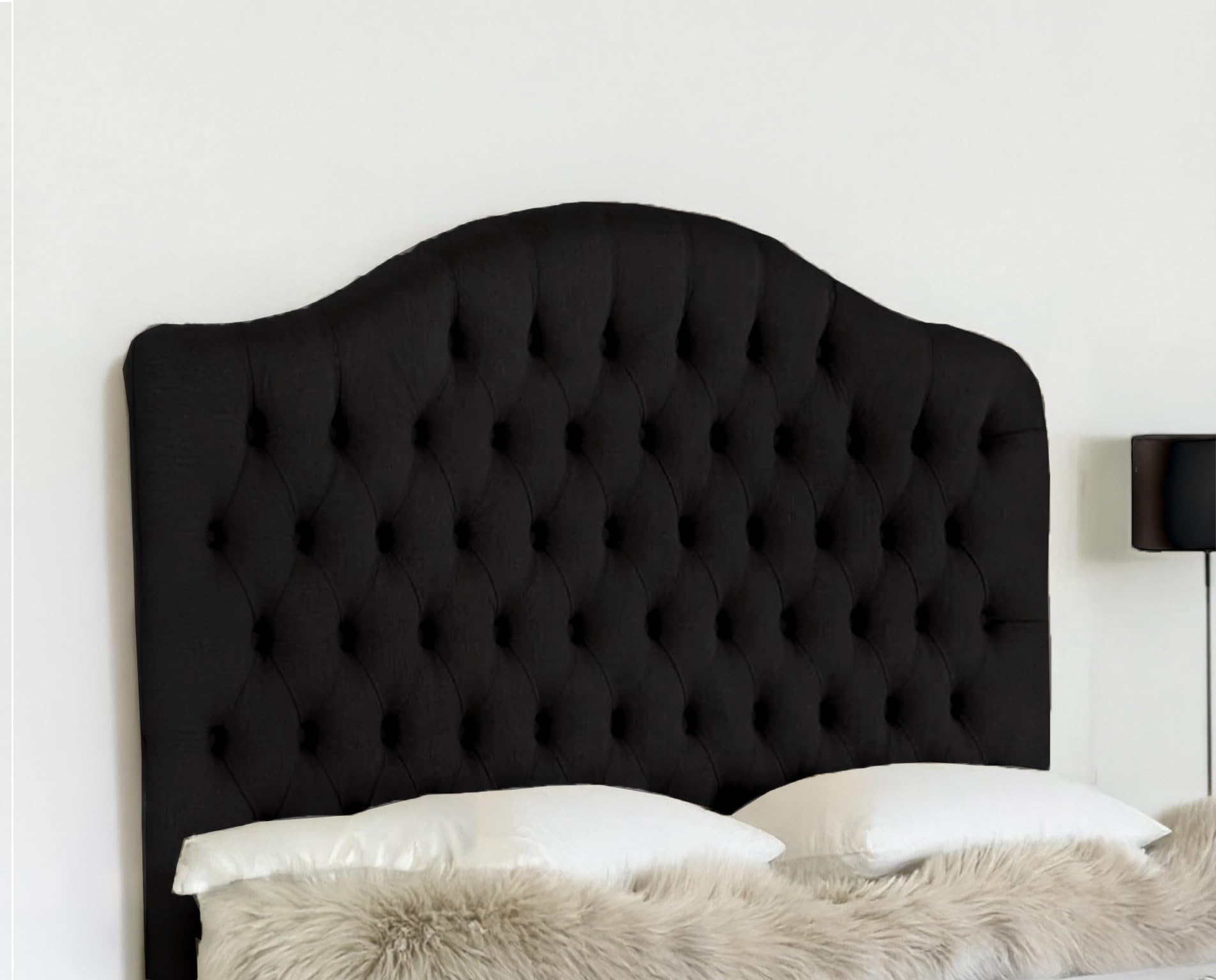 ELEGANT DESIGN DEWSBURY HEADBOARD IN PLUSH FABRIC - LUXURY HEADBOARDS IN 3FT, 4FT, 4FT6, 5FT, 6FT - 30" HEIGHT (Black, 4FT6 DOUBLE SIZE)