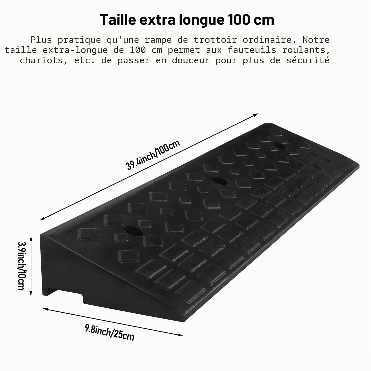 Nisorpa Rampes de trottoir en caoutchouc de 10 cm de hauteur, rampe de trottoir pour voitures, rampes de seuil pour fauteuils roulants, rampe de trottoir robuste pour allée, scooter de mobilité, porte