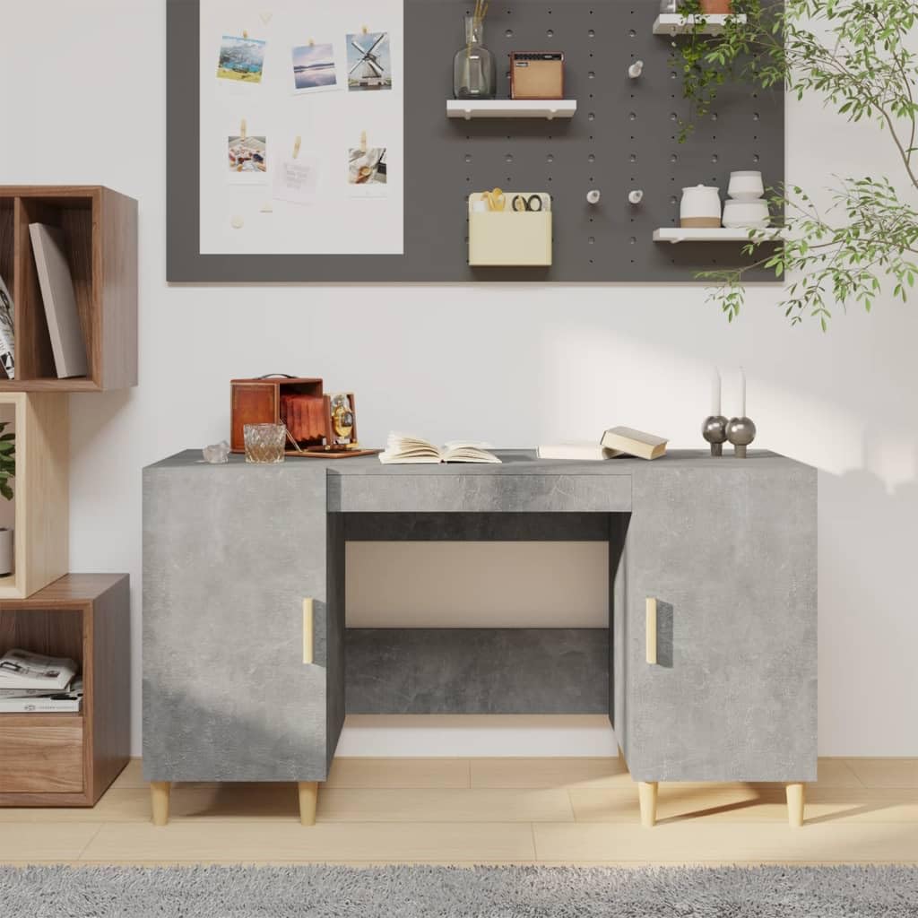 Scrivania grigio cemento 140 x 50 x 75 cm, robusto materiale in legno, versatile per computer desk per ufficio, design moderno con spazio di archiviazione, ideale per giochi, scrittura e studio