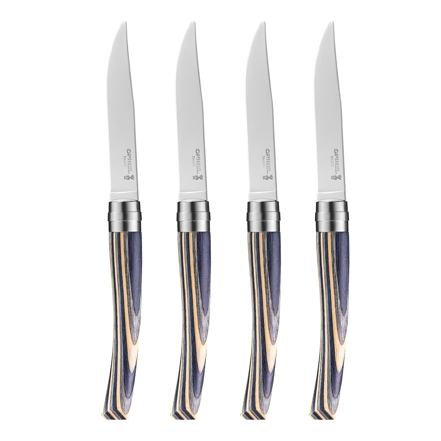 Opinel Table Chic Messer Set aus laminierter Birke in der Farbe Schwarz, enthält 4 Messer, Klingenlänge: 10 cm, 254628, Holz