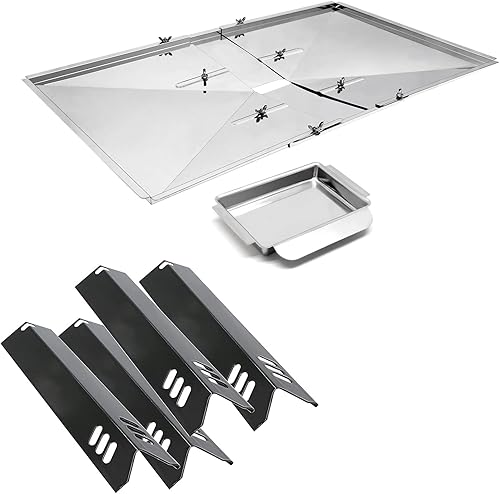 Protectores térmicos de parrilla de 15 pulgadas y bandejas de goteo de repuesto para Dyna-Glo DGF493BNP, DGB494SPB, Backyard BY13-101-001-12,