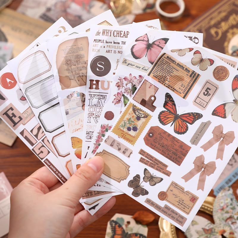 Image of GDNK 346pcs Vintage Journal Scrapbook Pack Kit for Art Journaling Bullet, Planners DIY Paper Stickers, Craft Kits Notebook, Collage Album Aesthetic Sticker (Moonlight) (Green Butterfly)
