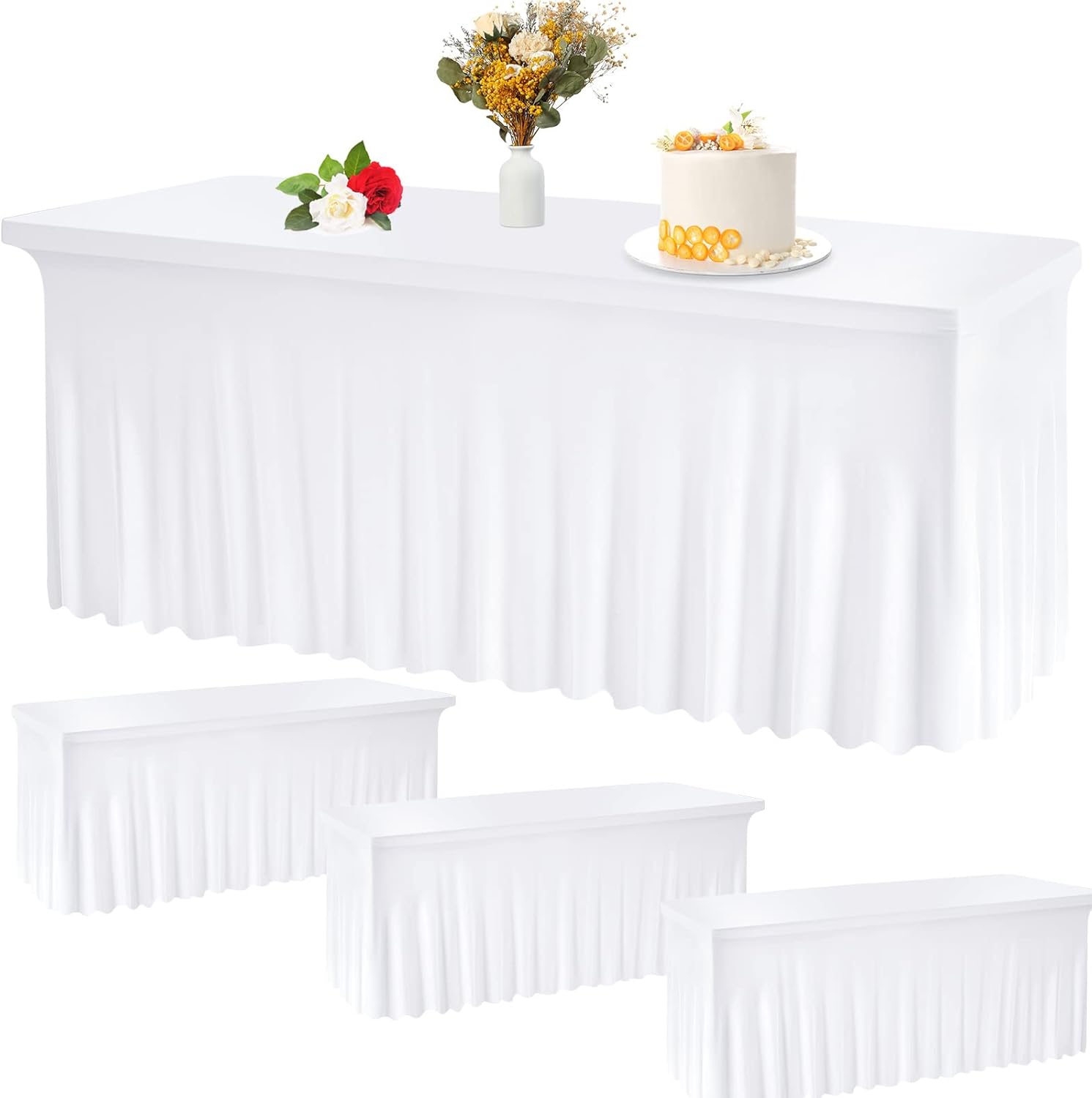 Chumia 4 Pieces Spandex Skirts for Rectangle Wedding Tables