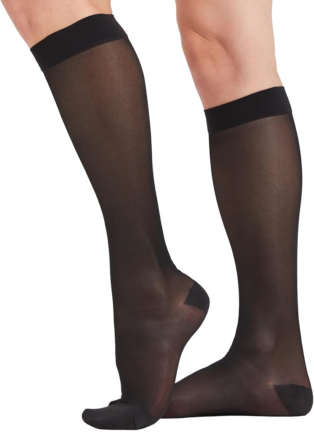 2 Pairs Sheer Compression Socks for Women - 15-20 mmHg Knee High Sheer Compression Stockings for Support Circulation Swelling Edema Work Office Travel, Black, Small Black Small