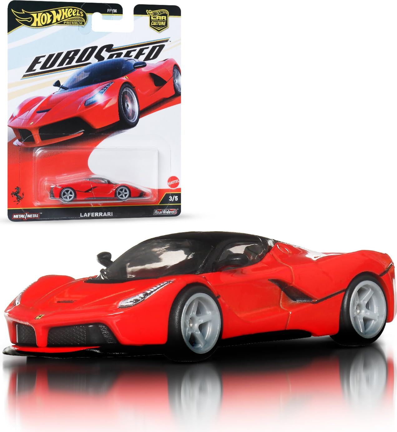 Hot Wheels Premium Car Culture LaFerrari 1:64 Scale Toy Car with Real Riders, Chassis and Body Metal/Metal, JBK55