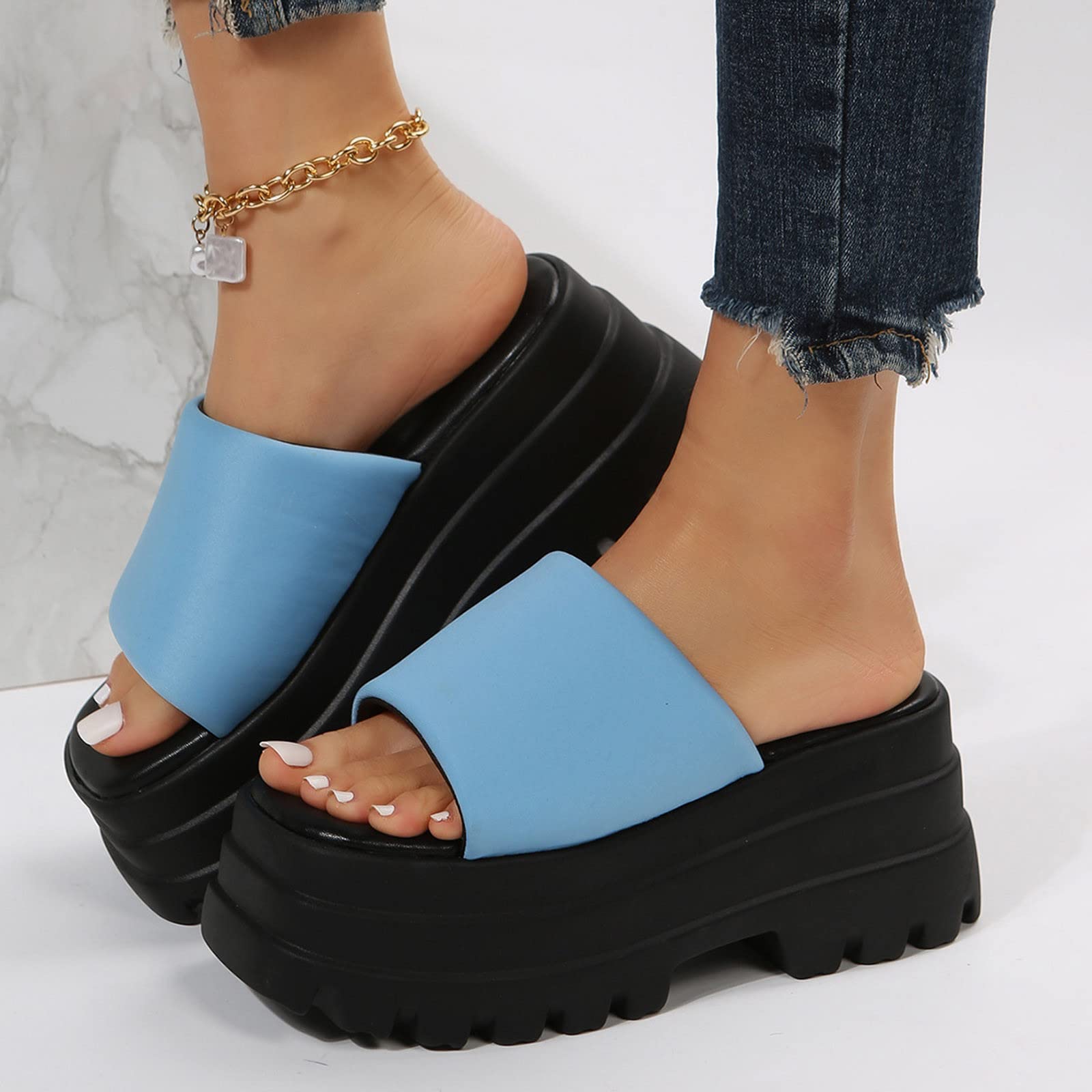 Chanclas Piscina Barefoot Verano Suaves Playa Sandalias De Gruesa Con Impermeable Y Punta Abierta De Tela Color SóLido Para Mujer A La Verano Mules Mujer Deportivas Piscina Barefoot