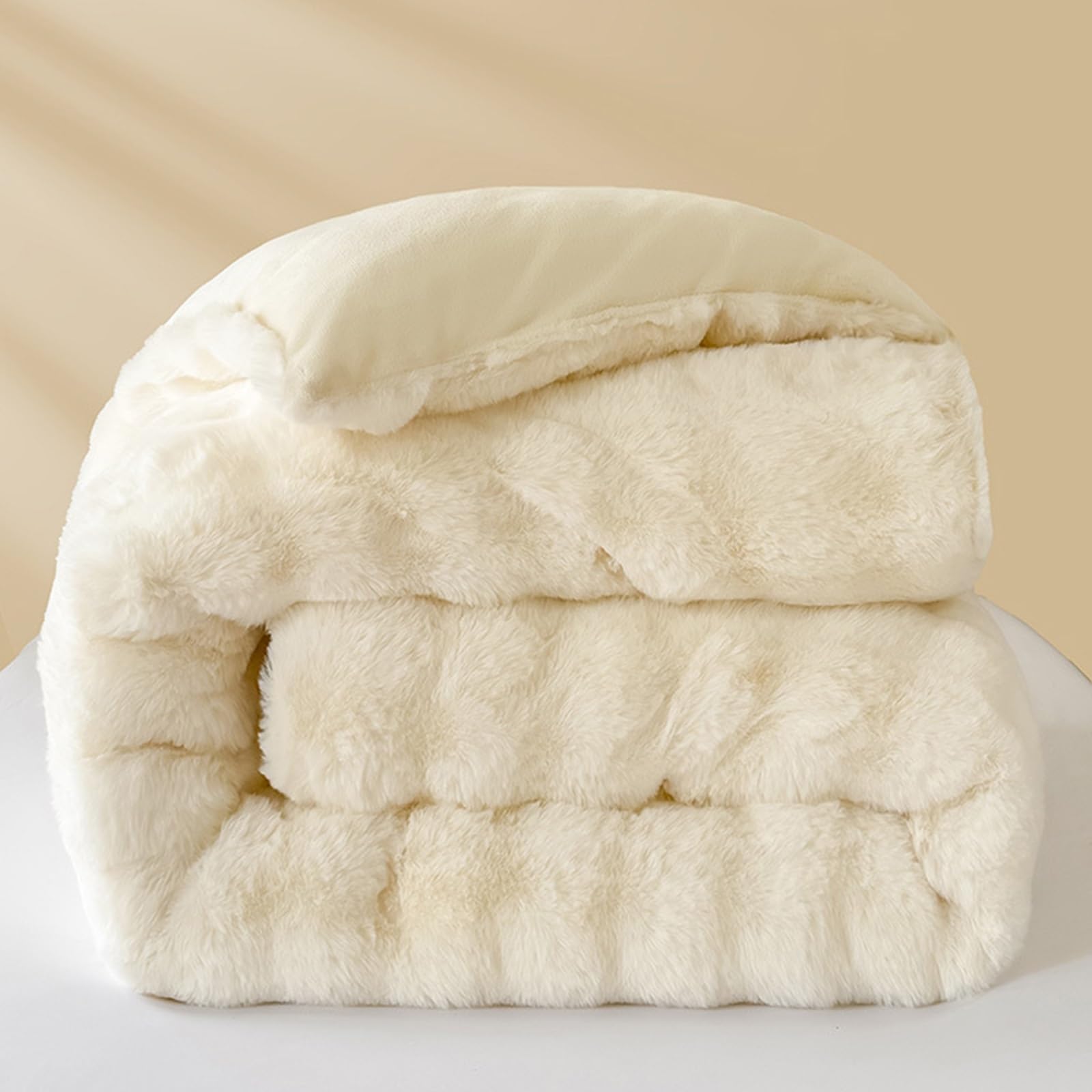 Couette d'hiver épaisse beige de 5kg en velours double couche pour grand lit de 220x240 cm