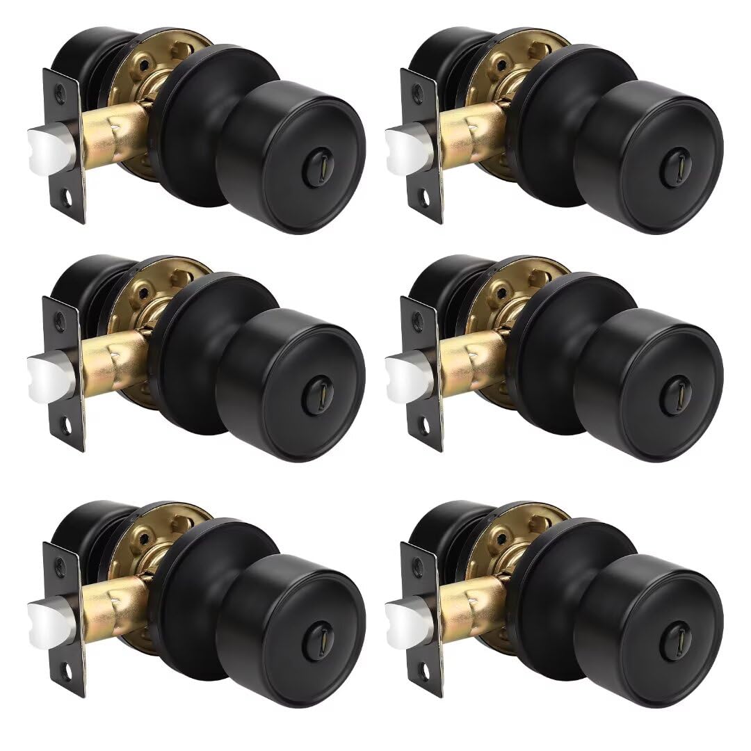 NIZADO Privacy Interior Black Door Knob with Lock for Bedroom and Bathroom, Flat Indoor Keyless Door Lock for Bedrooms, Modern Matte Black Door