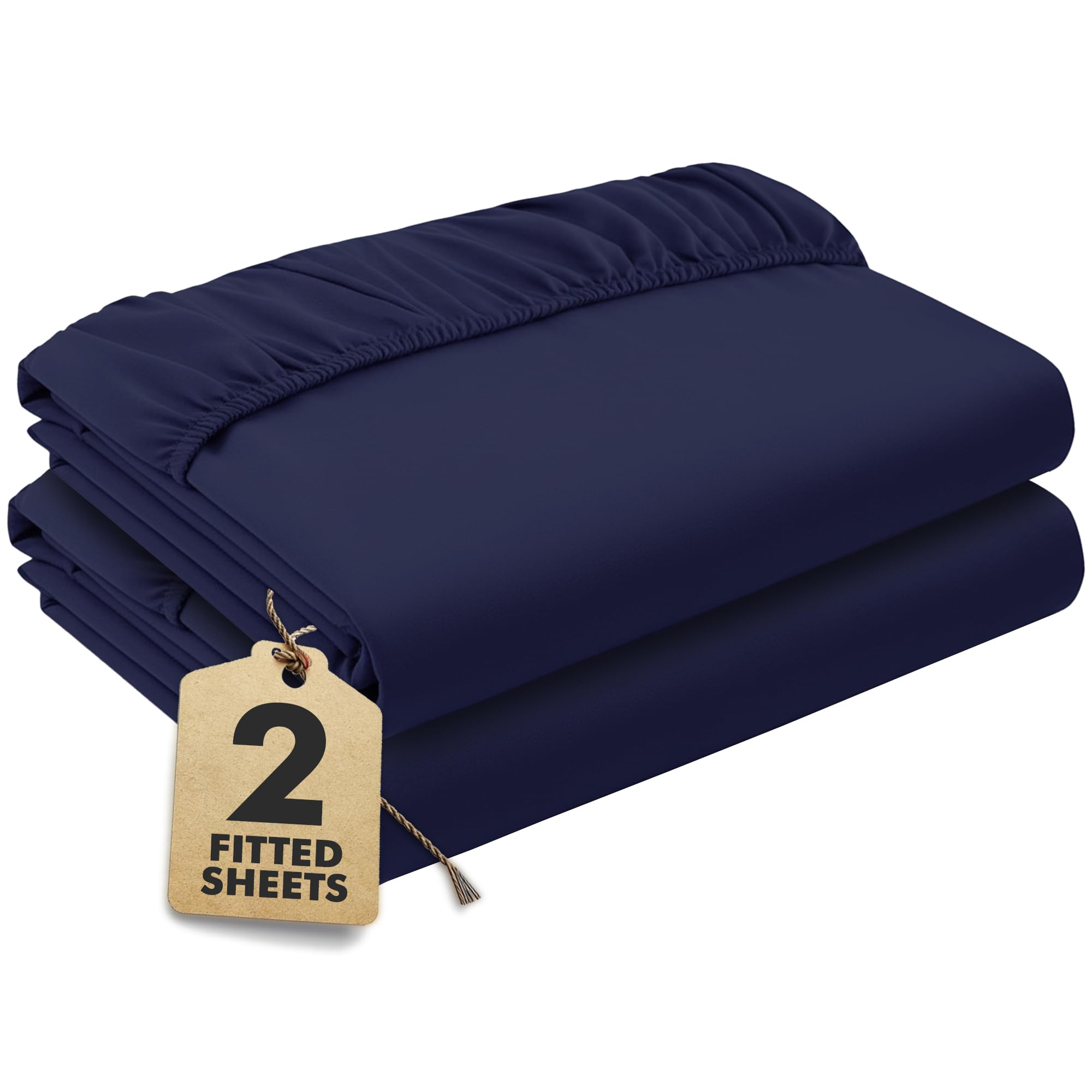 Navy Blue Fitted Sheet King Beds (150×200 cm, Deep 35 cm) – Pack of 2 Soft Microfibre Elasticated Cover – Breathable, Durable & Easy Care Bottom Sheet