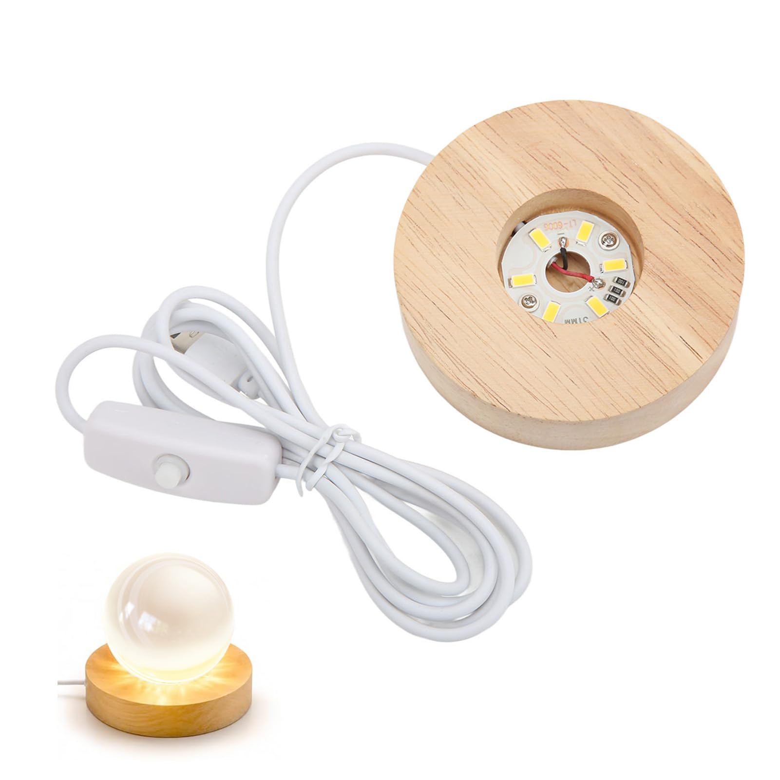 Jenngaoo LED Display Stand with Warm Glow - 8cm Round Wooden Base, 2cm Thick USB Powered Light Up Platform for Jewellery, Rings, Crystals, Collectables, Miniatures & Decorative Home Display — image 1
