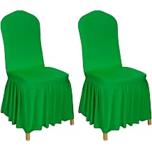 2pcs Chair Covers Stretch Parsons Skirt, Durable Washable Universal Chair Slipcover, Super Fit Spandex Chair Seat Protector Cover for Hotel, Ceremony, HomeGreen
