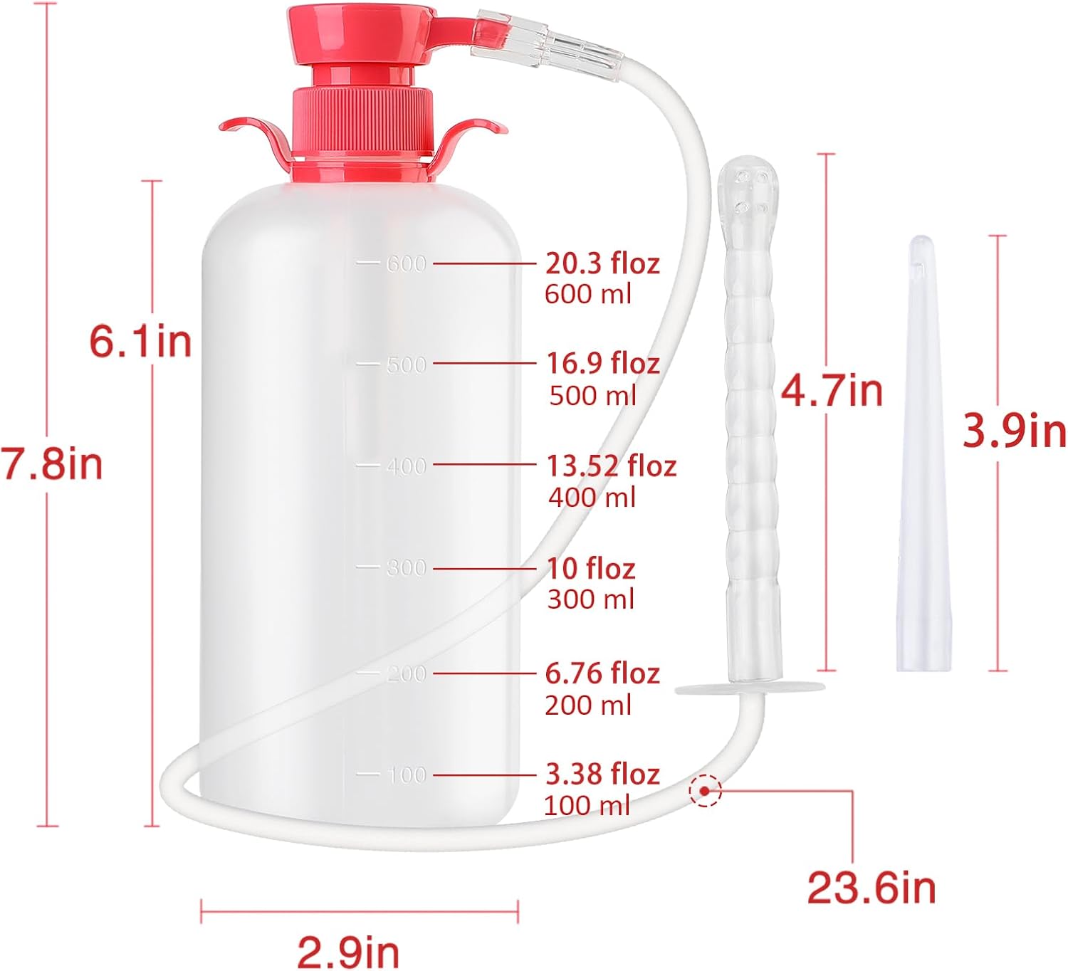 LIVE4COOL Douche Bottle for Women Reusable Vaginal Cleansing System, 600ml/20.3oz Reusable Vaginal Enema Douche, Capacity Cleanser with 4 Nozzles, Storage Bag, Non-Toxic