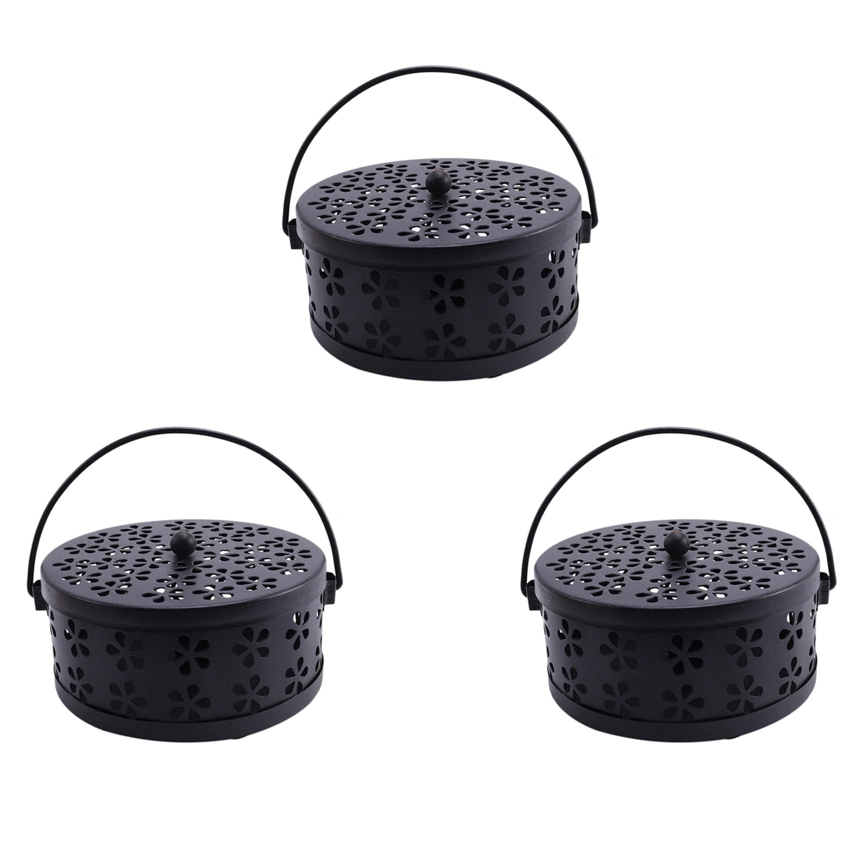 Vjsujehgy 3X Nordic Retro Metal Hollow Floral Mosquito Coil Holder Garden Burner Mosquito Repellent Box(Black)