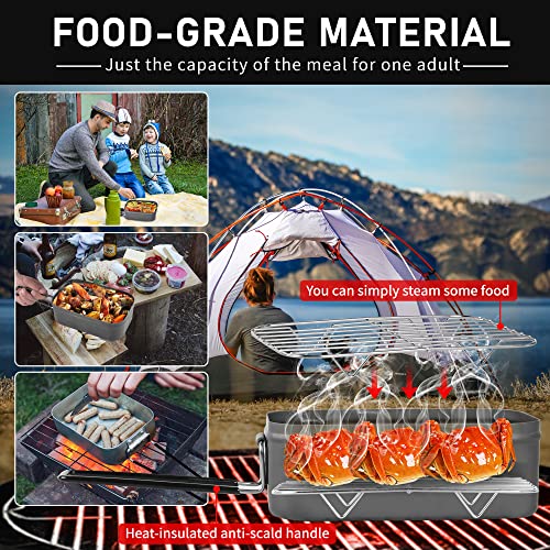 Afranti Aluminum Mess Tin Camping Bento Box Military Camping Cookware Kit Lunch Container Steaming Rack Set With Storage Bag For Picnic Hiking Fishing Cooking Outdoor 27Oz/800Ml #TOP5