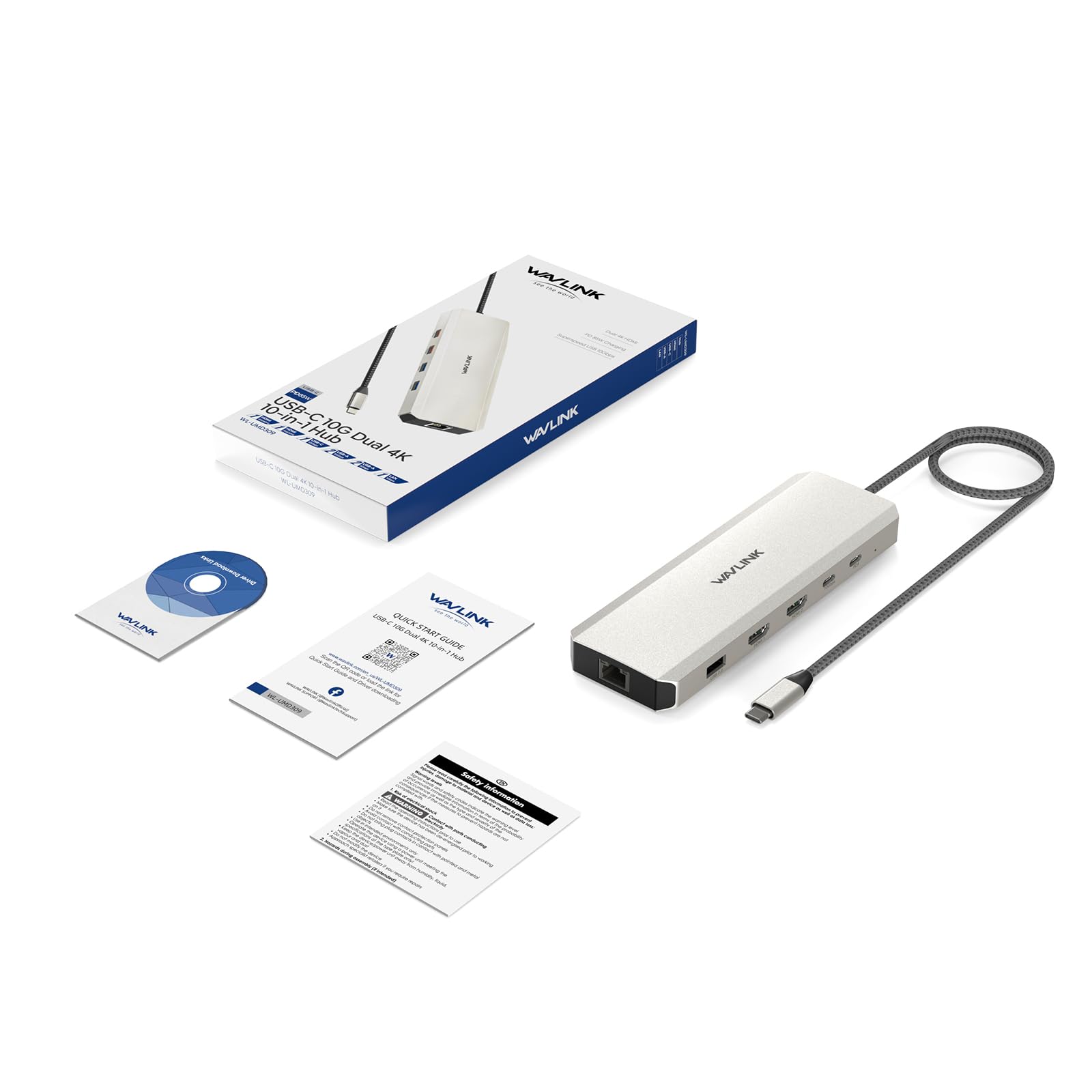 WAVLINK Estación de Acoplamiento para Laptop, concentrador USB C de 10 G con HDMI Dual, 100 W, USB-A/C 3.2 de 10 Gbps/5Gbps/Versión de actualización 2.0, Gigabit Ethernet para DELL/HP/Lenovo, etc., | Una sola salida 4K@60Hz, entrada de 100 W, 3 puertos US