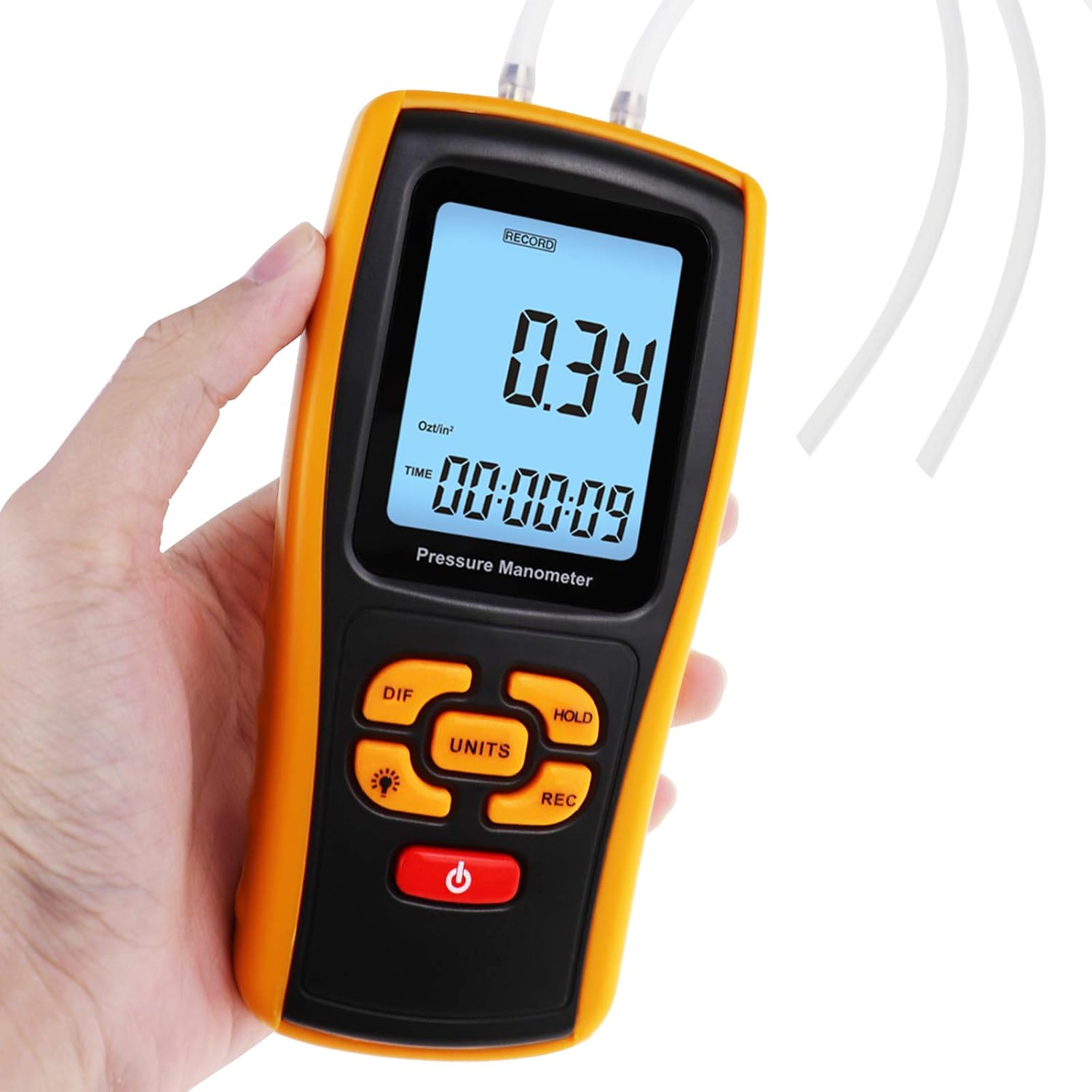 Manometer Gauge, Digital Air Pressure Meter Differential Air Pressure Gauge Dual Port HVAC Gas Pressure Tester Handheld Portable Tool