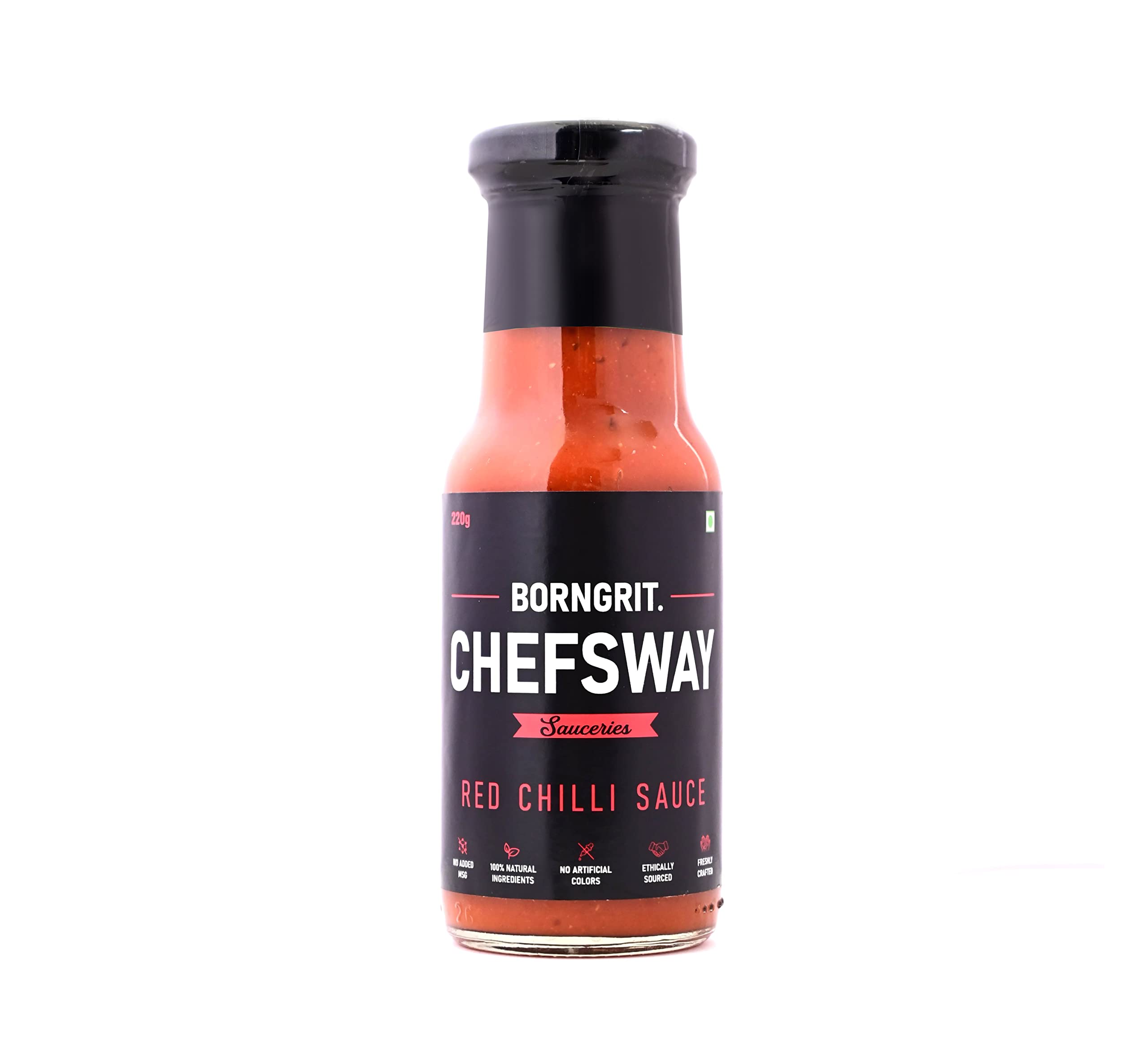 Borngrit Chefsway Sauceries I Red Chilli Sauce I Freshly Handcrafted Sauces I 100% Natural Ingredients I No Artificial Colors I No Trans Fat I 100% Veg Cooking Sauce I Pack of 1 (225 gm x 1)