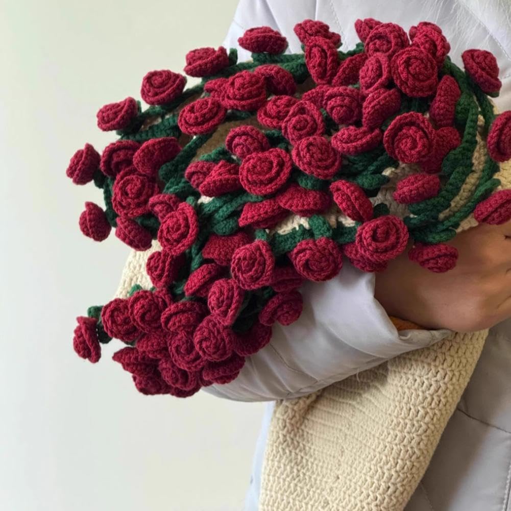 Wmool Crochet Flowers Rose Bouquet Blanket Handmade, Soft and Lightweight Romantic Rose Flower Bouquet Knitted Throw Blankets Pastel Tones for Mother's Day Birthday Home Decor