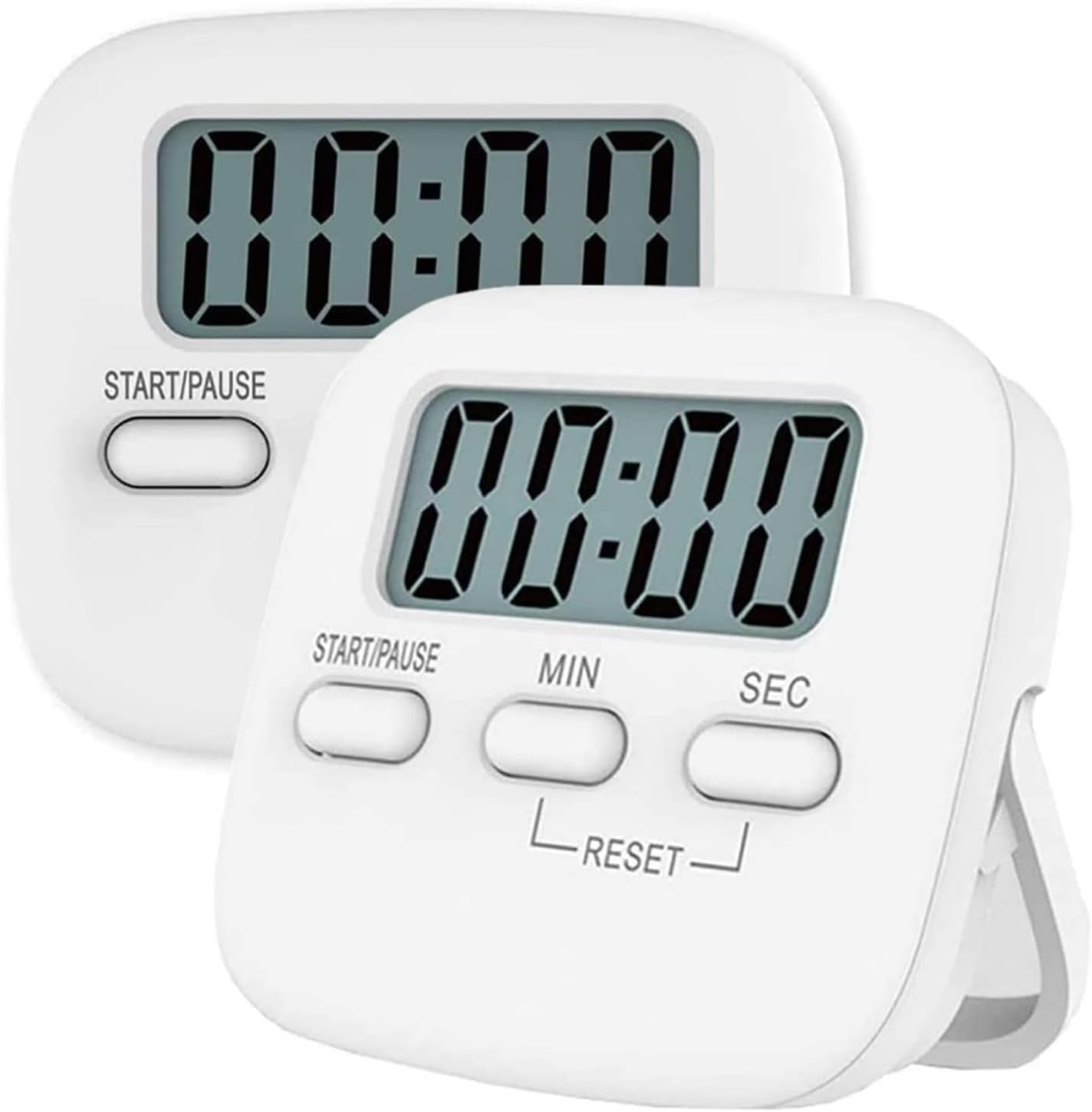 2 Pack Digital Kitchen Timer Magnetic Countdown Stopwatch Timer with Loud Alarm, Big Digit, Back Stand, Hanging Hole for Cooking, Shower, Bathroom, Teacher, Kids(White)