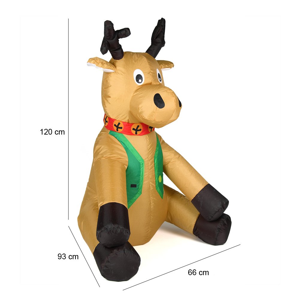Bakaji Reno de Navidad inflable asiento autoinflable gran altura 120 cm con iluminación LED y kit de fijación para exteriores, protección IP44, decoración y decoración de Navidad