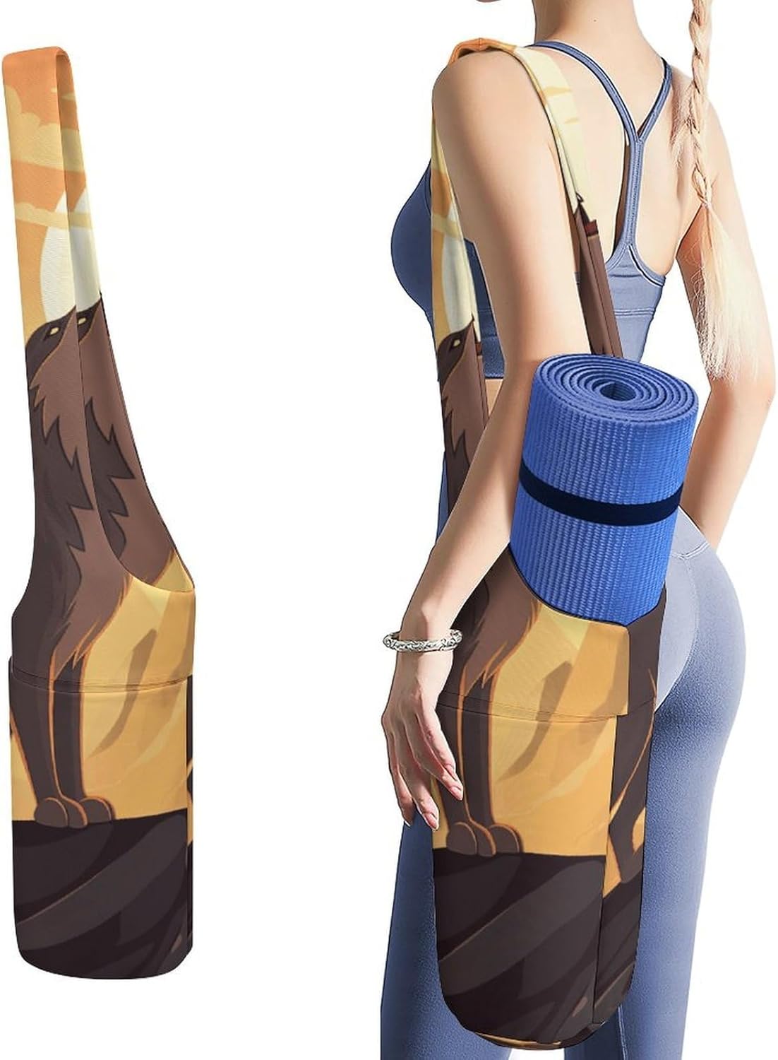 Wolf Yoga Mat Bag Yoga Backpack Multi Pocket Exercise Yoga Mat Carrier Multi-Functional Storage Bag for Pilates Beach Travel And Everyday Use