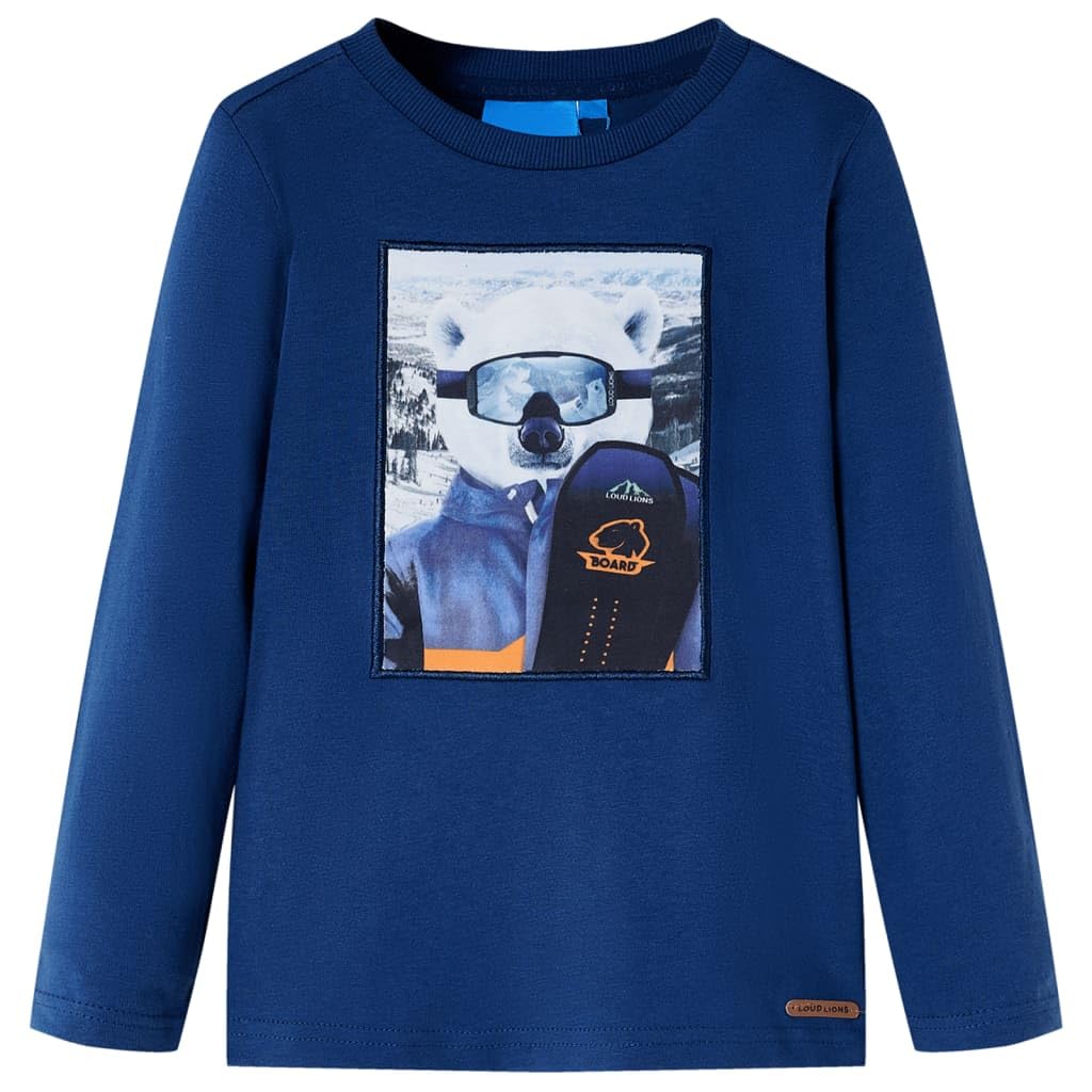 Maglietta a maniche lunghe per bambini, blu jeans, in cotone, girocollo, stampa orso, morbida, per ragazzi e ragazze, per tutti i giorni, tempo libero, scuola, autunno, inverno