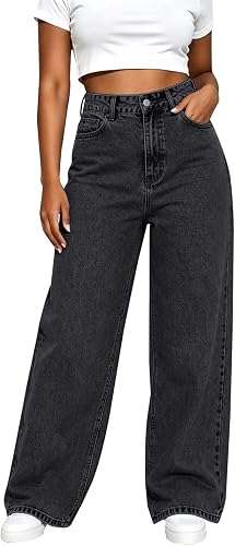 Wide Leg Jeans for Women High Waist Baggy Jeans Long Button Up Denim Pants