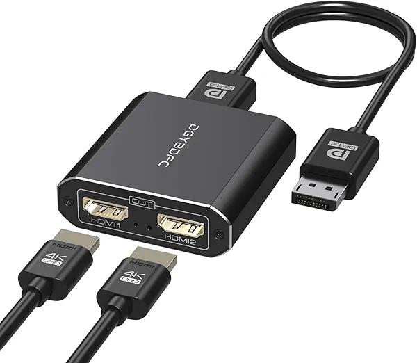 DGYBDFC 4K60Hz Displayport to Dual HDMI Adapter for PC Laptop Graphics Card DP 1.4 to 2 HDMI2.0 Monitors Extension Display Displayport to HDMI Splitter 1 in 2 Out Hub MST Extend Mode for Windows Only