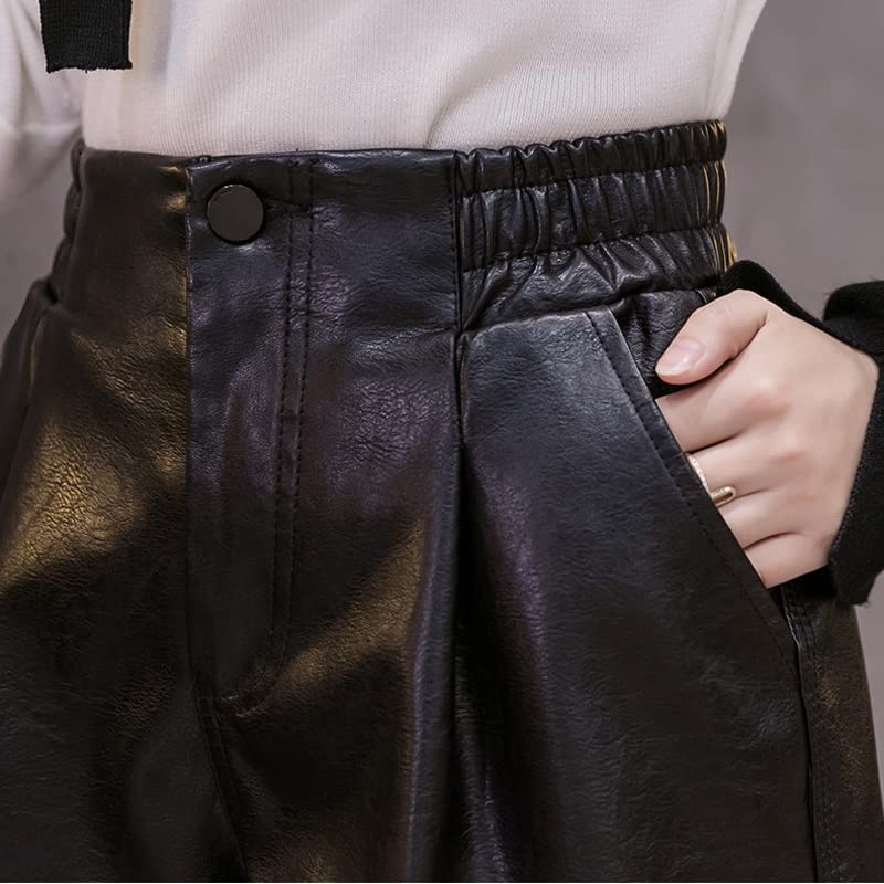 Shorts en cuir PU doux en vrac femmes jamouges larges à taille haute pour hiver - 5