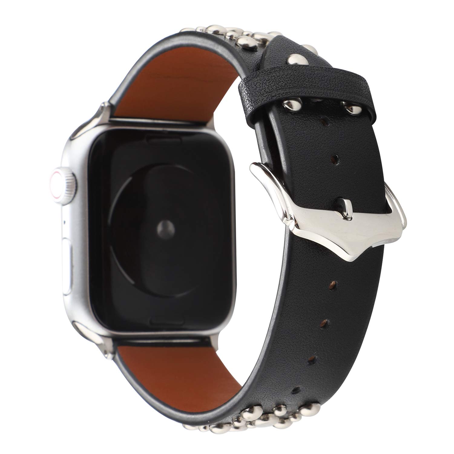 Bling Studs Leather Bands Compatible with Apple Watch 41mm 40mm 38mm, Studded Rivets Strap Wristband Replacement Bracelet for iWatch Series 8 7 6 5 4 3 2 1 SE, Black/Silvery