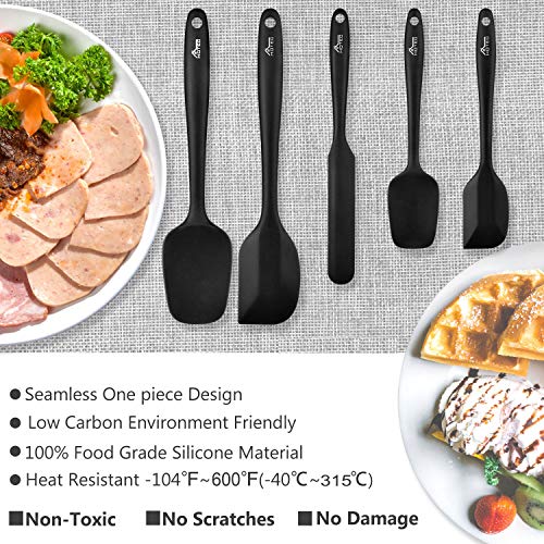 Hotec 5 pieces Food Grade Silicone Spatulas Set Kitchen Utensils for Baking, Cooking, and Mixing High Heat Resistant Rubber Non Stick Dishwasher Safe BPA-Free Black