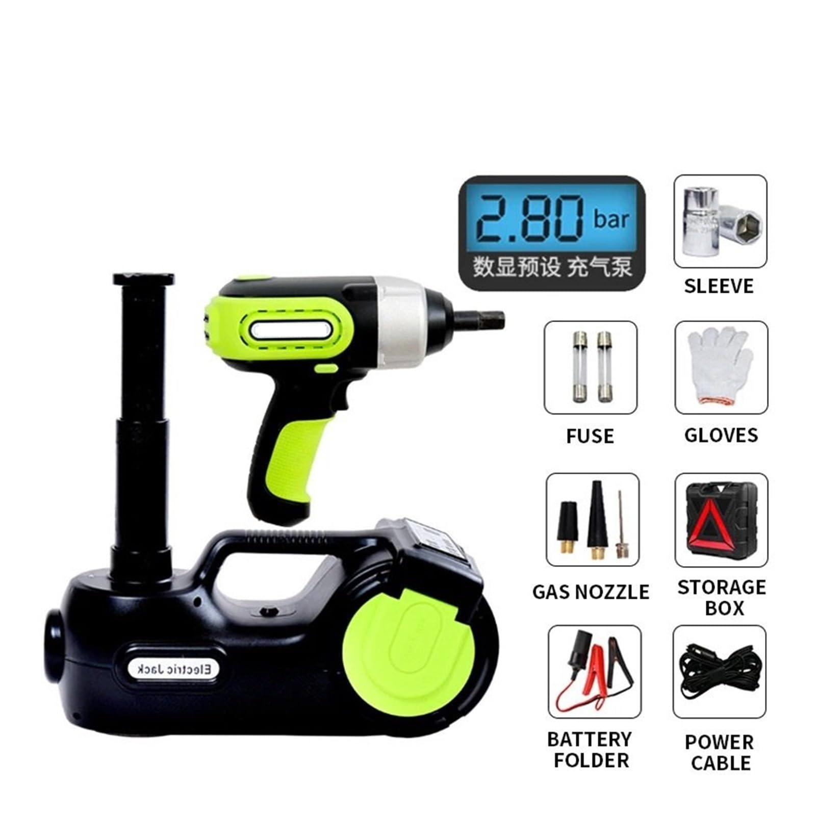 cric per auto sollevatore auto Kit martinetto per auto elettrica + avvitatore a impulsi martinetto idraulico portatile con luce a LED 13,5-36 CM strumento di riparazione per sollevamento pneumatici